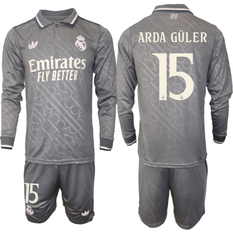 Men 2024-2025 Club Real Madrid away Long Sleeves Grey #15 Soccer Jersey->real madrid jersey->Soccer Club Jersey